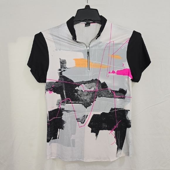 jamie sadock Tops - Jamie Sadock Womens Small Pink and Black Golf Top w/ Zipper, Metal Details